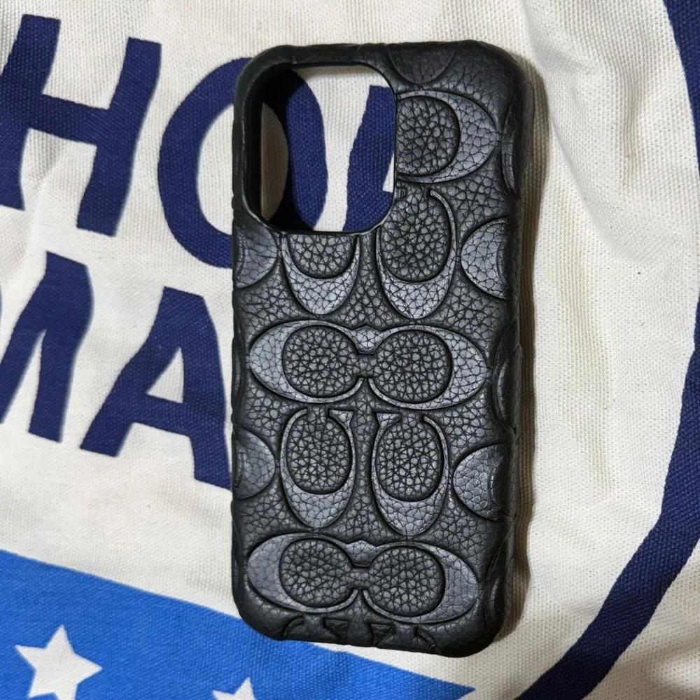 COACH NEW YORK IPHONE 15 PRO CASE GENUINE LEATHER EMBOSSED MONOGRAM SIGNATURE CC